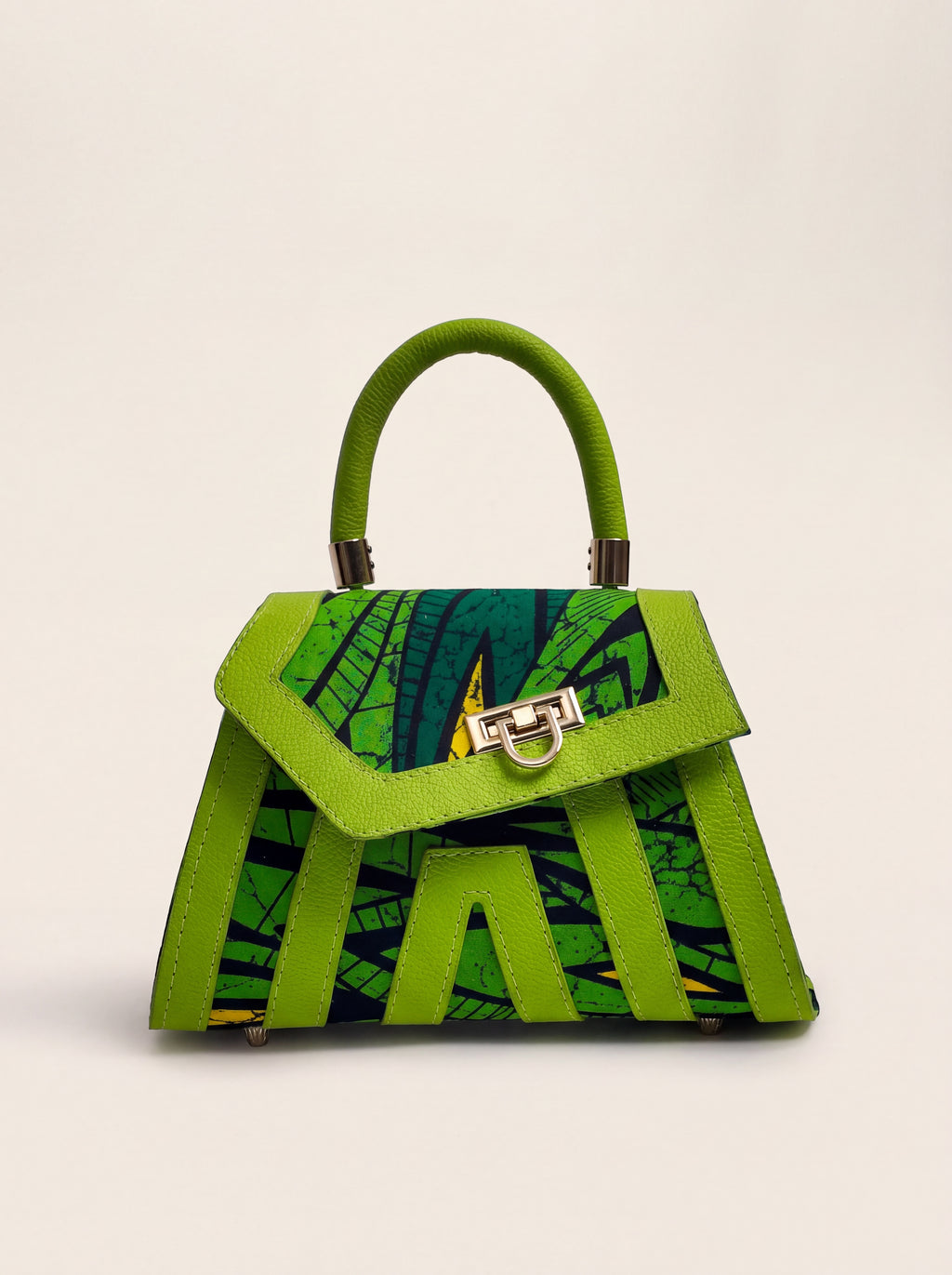 Sac Palma vert citron de face, wax feuillage, ELVI CREATION