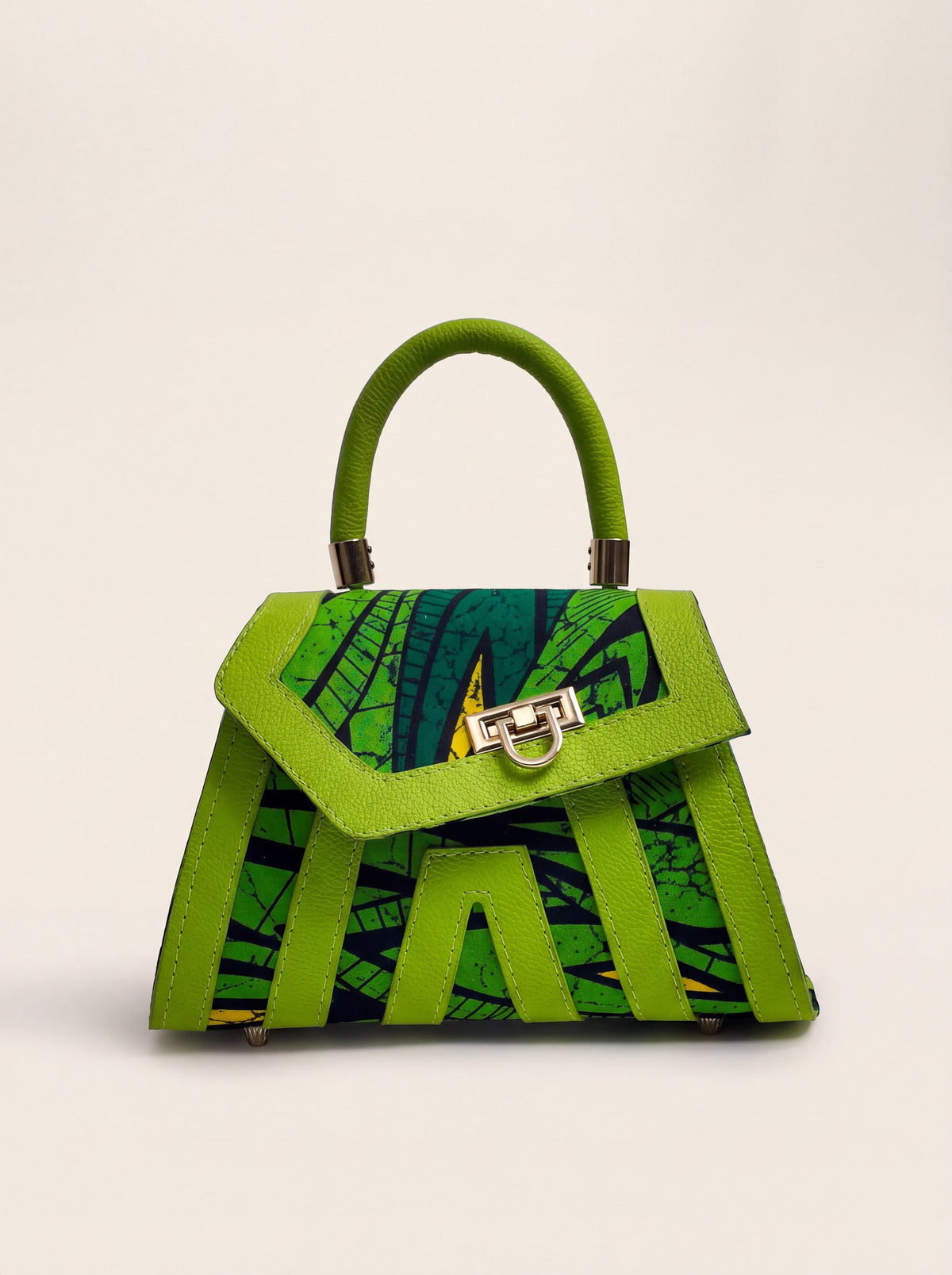 Sac Palma vert citron de face, wax feuillage, ELVI CREATION