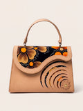 Sac Elsha nude au wax fleuri, de face, ELVI CREATION