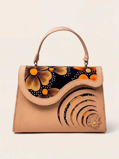 Sac Elsha nude au wax fleuri, de face, ELVI CREATION