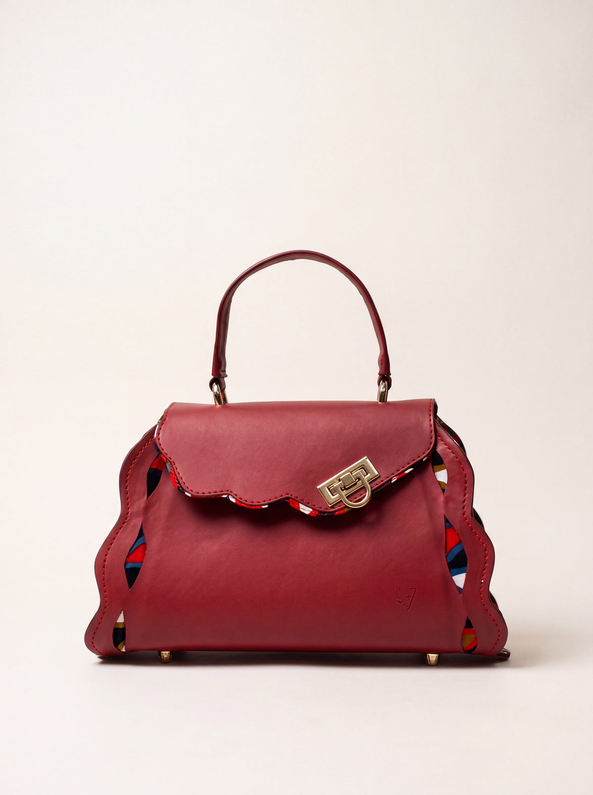 Sac Trésor bordeaux, rabat festonné et wax sur les côtés, ELVI CREATION